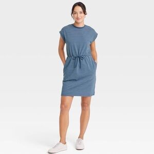 A NEW DAY Blue White Stripe T-Shirt Dress Drawstring Waist Casual Beach Size XXL